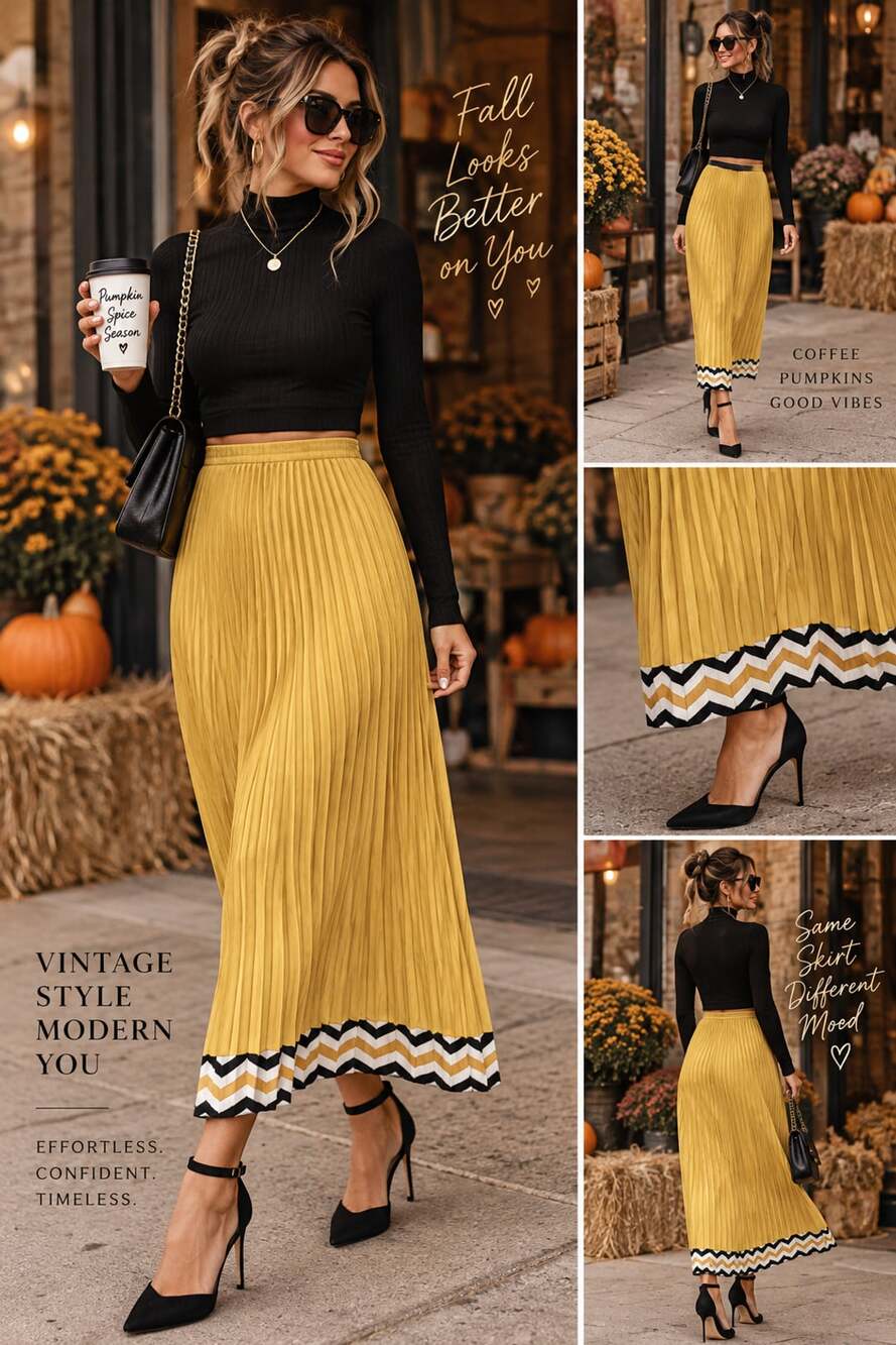 Dear Creatures XS Maxi Skirt Mustard Yellow Pleated with Zigzag Hem